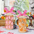 LeeSky 2 Pack Halloween Ghost Glass Tumblers 16Oz Pink Orange Lids Straws