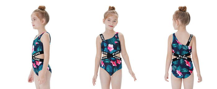 PATPAT Girls Tropical One Piece Swimsuit Bluegreen Size 11-12 Years