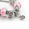 Sowist Capital Charms Silver Plated Pink Hearts Charm Bracelet Set 7.5+1.5"
