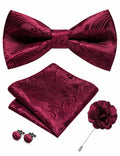 RBOCOTT Purple Paisley Bow Tie Pocket Square Lapel Pin Cufflinks Set