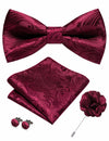 RBOCOTT Red Paisley Bow Tie Pocket Square Lapel Pin Cufflinks Set for Men