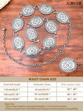 Xiokyo Women Chain Belt Boho Western Metal Silver-Cross Floral Size 27+31in