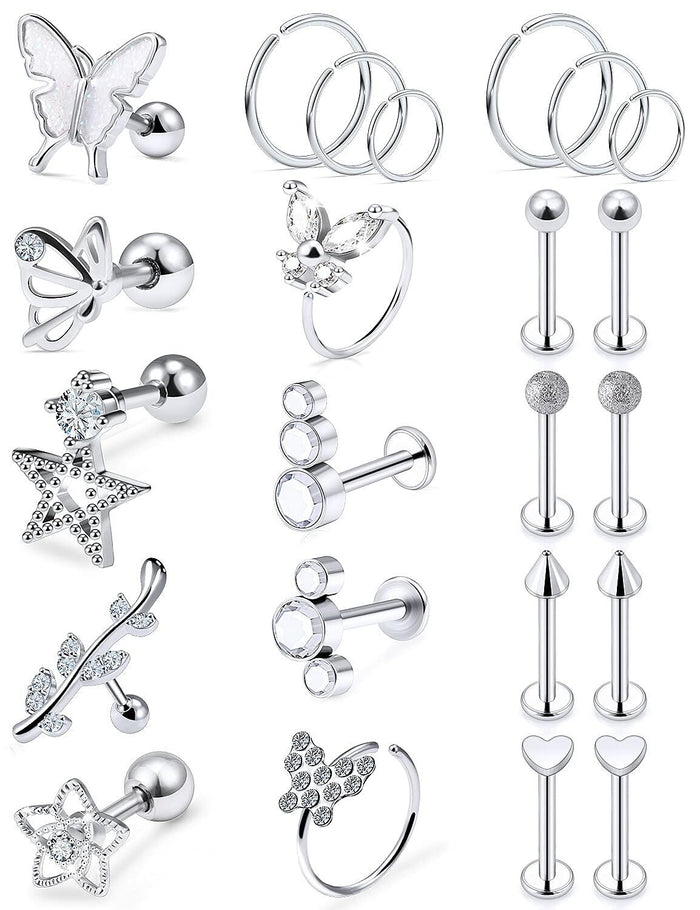 Oufksiyy 16G Surgical Steel Purple Rainbow Tragus Piercing Jewelry