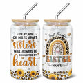 9BUTERFLY Sunflower Leopard Coffee Glass Mug 16oz Bamboo Lid Straw