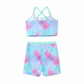 PATPAT Girls 2-Piece Tankini Swimsuit Set Light Green Fish Mermaid Size 6-7