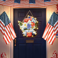Wayyogh 4th of July Door Sign 11.4in Wooden Flag Flower Wreath Red Blue