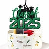 RLXPT Class of 2025 Cake Topper Graduation Party Decor Black Green Glitter