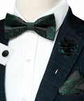 RBOCOTT Men’s Paisley Bow Tie Pocket Square Lapel Pin Cufflinks Set Green