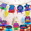 COOSOAR Happy 40th Birthday Neon Glow Honeycomb Centerpieces with Lights