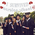 RLXPT I Survived Nursing School Banner Silver Red Congrats Nurse RN Grad 2025