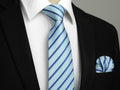 HISDERN Mens Silk Striped Necktie & Handkerchief Set Light Green Size 8.5cm