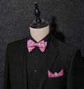 HISDERN Pink Floral Paisley Polyester Bow Tie & Pocket Square Set Size One Size