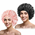 yqswstl 2Pc Silk Bonnet Satin Hair Wrap Tie Band Adjustable Pink+Black