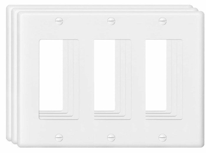 VJWEOU Decorative 3-Gang Light Switch Outlet Wall Plate Cover White 3 Pack