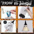 RoundFunny 12in Light Up Boho Ghost Halloween Decoration Witch Hat Black White