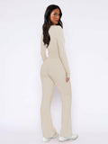ECHOINE Women's Lounge Set LongSleeve Crop Top Straight Leg Pants Apricot Size L