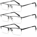 Anourney 3-Pack Men’s Reading Glasses Half Frame Blue Light +3.0 Gray/Black