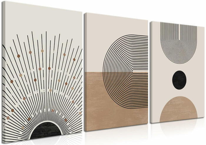 MANPPOP Mid Century Modern Canvas Wall Art Set 3 Black Beige 12x16 Inch