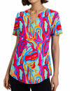 TCOT Women's Athletic Short Sleeve Gym Workout Shirt B Rose Red Printed Size 3XL