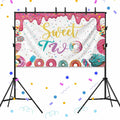 xuanflyF Donut Sweet Two Birthday Party Backdrop Banner 5x3ft Pink Cotton