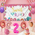xuanflyF Donut Sweet Two Birthday Party Backdrop Banner 5x3ft Pink Cotton
