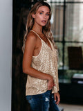 miduo Womens Sequin V Neck Strappy Tank Top Gold Size S