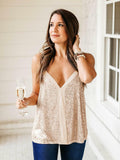 miduo Womens Sequin V Neck Strappy Tank Top Gold Size S