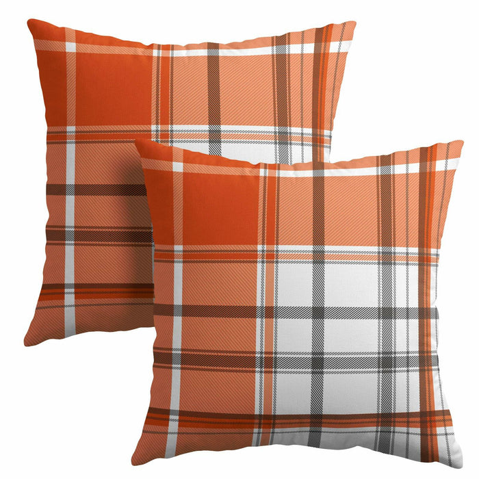 Kcozydecor Fall Pillow Covers 20x20 Orange White Plaid Set of 2 Linen