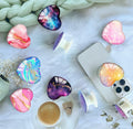 Luhoit Expanding Cell Phone Grip Heart Shape Pink Gold Marble Glass
