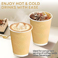 WellMellon 12oz Ripple Wall Disposable Coffee Cups with Lids 50 Count