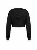 LovelyWholesale Womens Cropped Hoodie Long Sleeve Workout Top Black XL