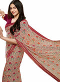 MOHIT CREATIONS Women's Partywear Printed Saree Pink Wool Georgette One Size