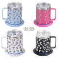 DEQIANG Heated Coffee Mug 12oz USB Powered 304 Stainless Steel Black Leopard