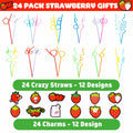 SODWINCO 24 PCS Strawberry Drinking Crazy Straws Kids Party Supplies Red