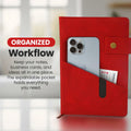 Promot PU Leather A5 Lined Notebook with Pen Red 200 Pages Elastic Pocket