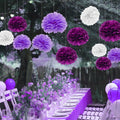 Envibe Purple White Tissue Paper Pom Poms Party Decorations 34 Pcs