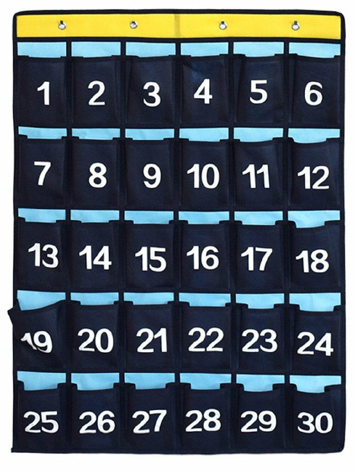 ANIZER Numbered Pocket Chart Over Door Classroom Organizer Blue 30 Pockets