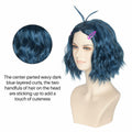 Miss U Hair Short Wavy Deep Blue Anime Cosplay Wig with Purple Hairpins