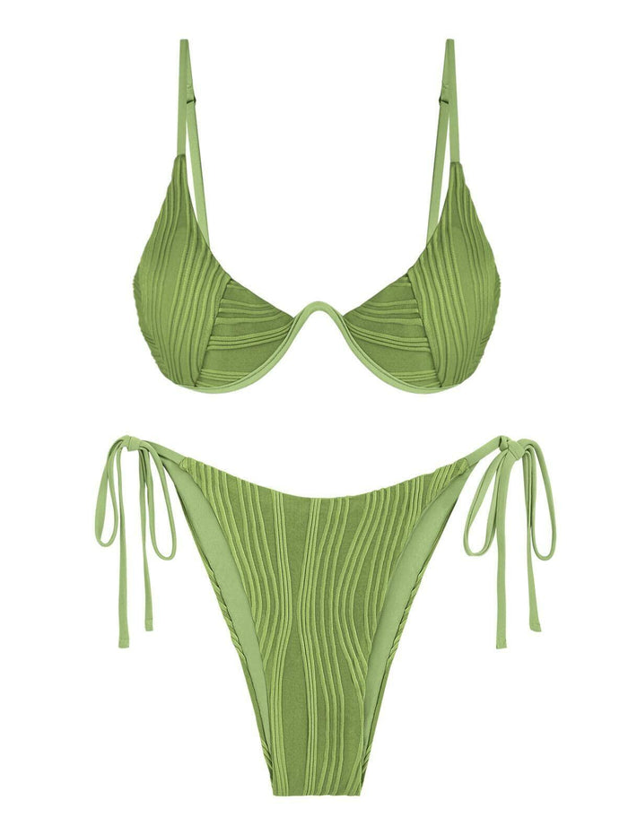 ZAFUL Womens High Cut Thong Bikini Set Swimsuit Sexy Green Size M