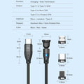 Generic Magnetic PD 60W USB C Charging Cable 3.3ft Black 1pc Aluminum
