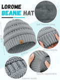 LOROME Winter Beanie Hat Scarf Gloves Set Light Gray Acrylic Size 5 1/8-7 7/8