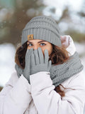 LOROME Winter Beanie Hat Scarf Gloves Set Light Gray Acrylic Size 5 1/8-7 7/8