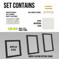 Latile Floating Picture Frames 3 Pc Glass Large Square Black UV Protection