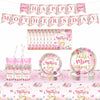 Janinus 162PCS Mothers Day Party Supplies Banner Tablecloth Heart Floral