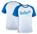 Fansamer Mens City Vintage Pinstripe Crew Neck Tee Shirt Blue White Size XL