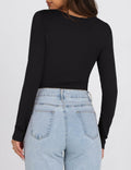 KEEPBEAUTY Womens Ruched Square Neck Long Sleeve Top Black Size L