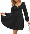 Florboom Women’s Sweetheart Long Sleeve Mini Dress Knot Front Black S