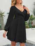 Florboom Women’s Sweetheart Long Sleeve Mini Dress Knot Front Black S