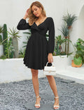 Florboom Women’s Sweetheart Long Sleeve Mini Dress Knot Front Black S