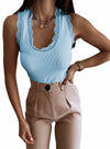 miduo Womens Summer Casual Lace Cami Ribbed Knit Tank Top Blue Size S